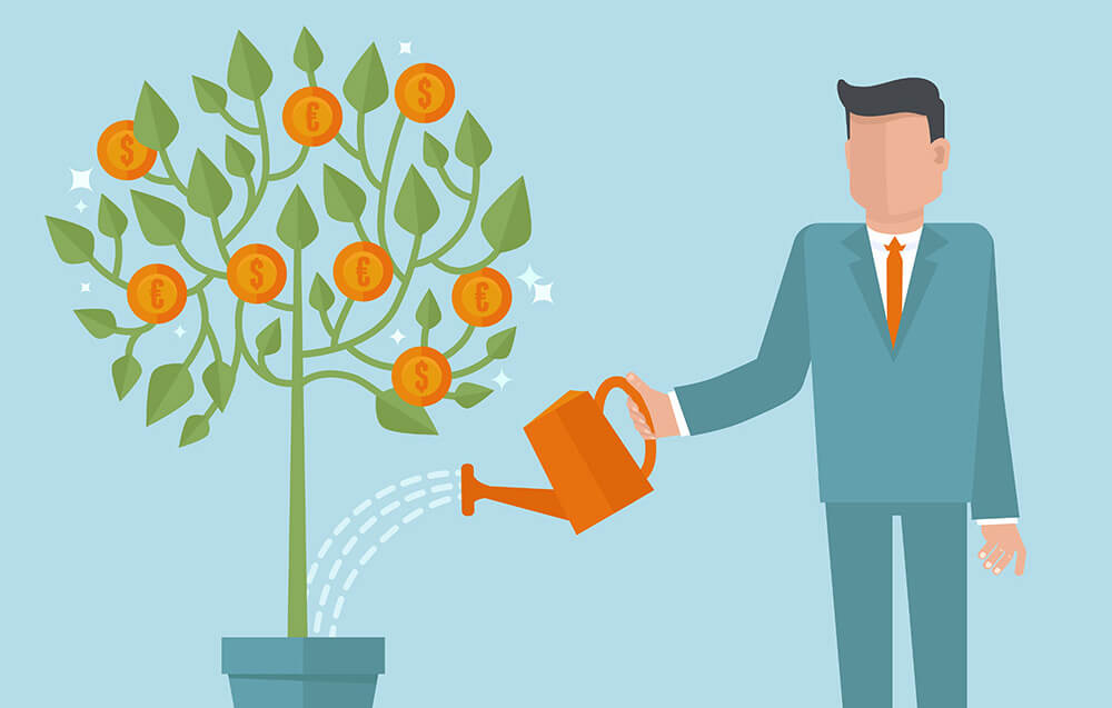 Vector investment concept in flat style - businessman watering money tree
